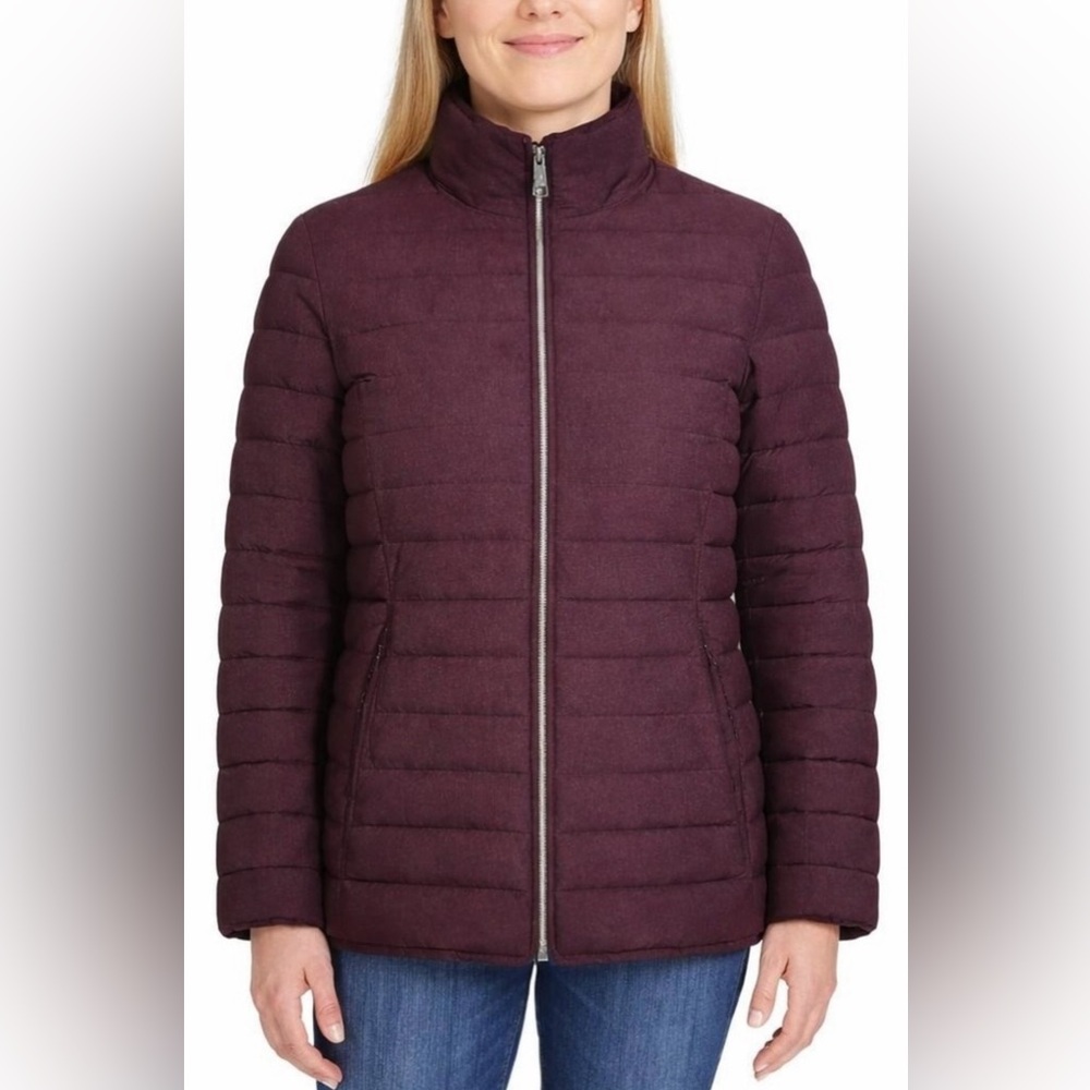 Nautica Water Resistant Puffer Jacket Burgundy Wine M NWT Recycled Fill Zip Coat